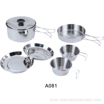 Stainless Steel outdoor cookware with plates and bowls